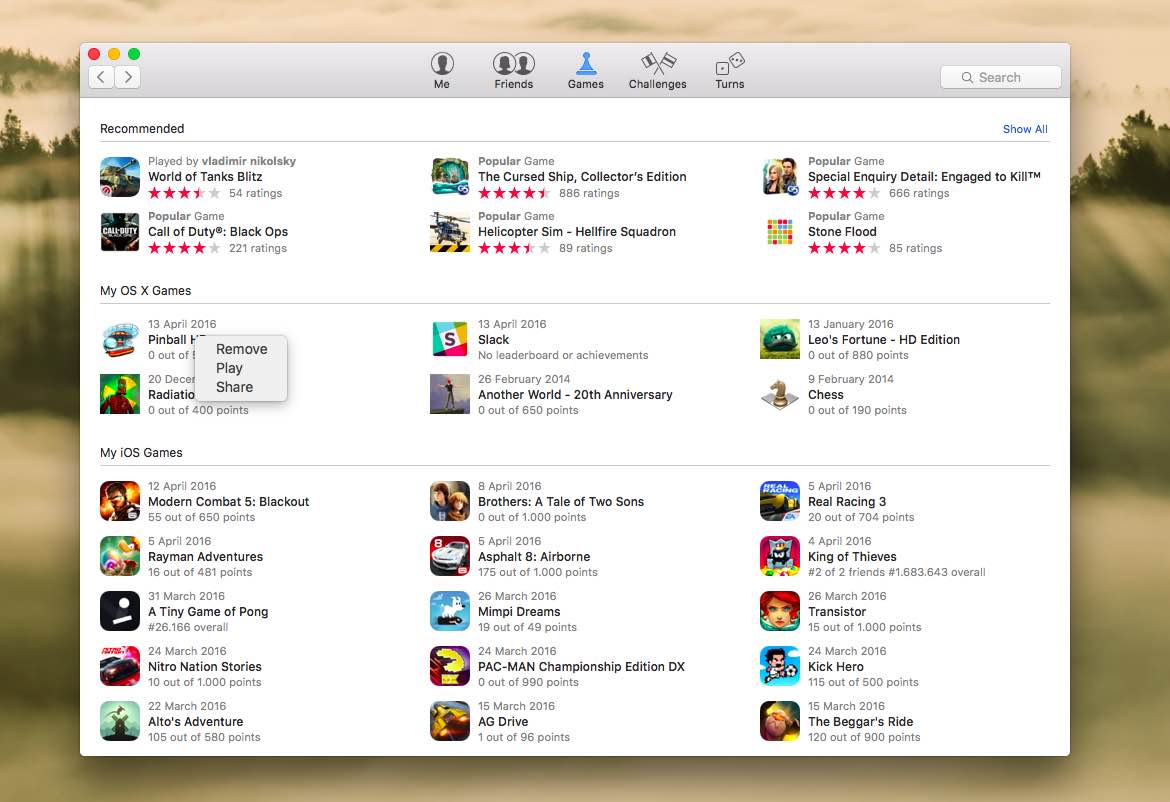 OS X El Capitan Game Center remove app Mac screenshot 001