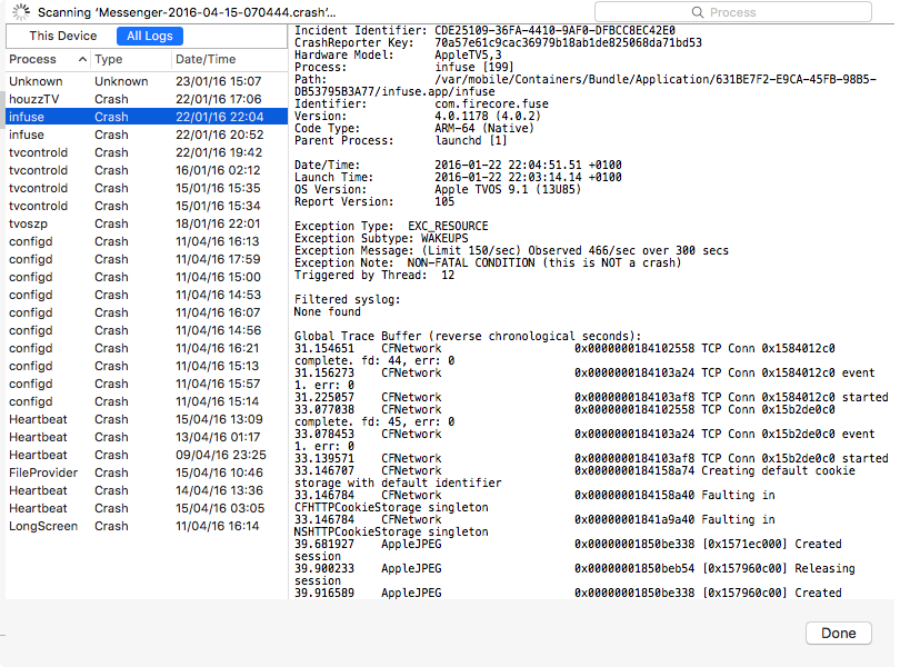 OS X El Capitan Xcode crash logs Mac screenshot 002