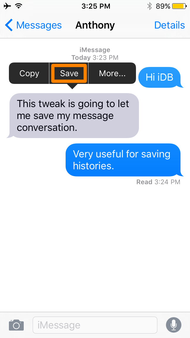 SmsSave save a message from conversation view