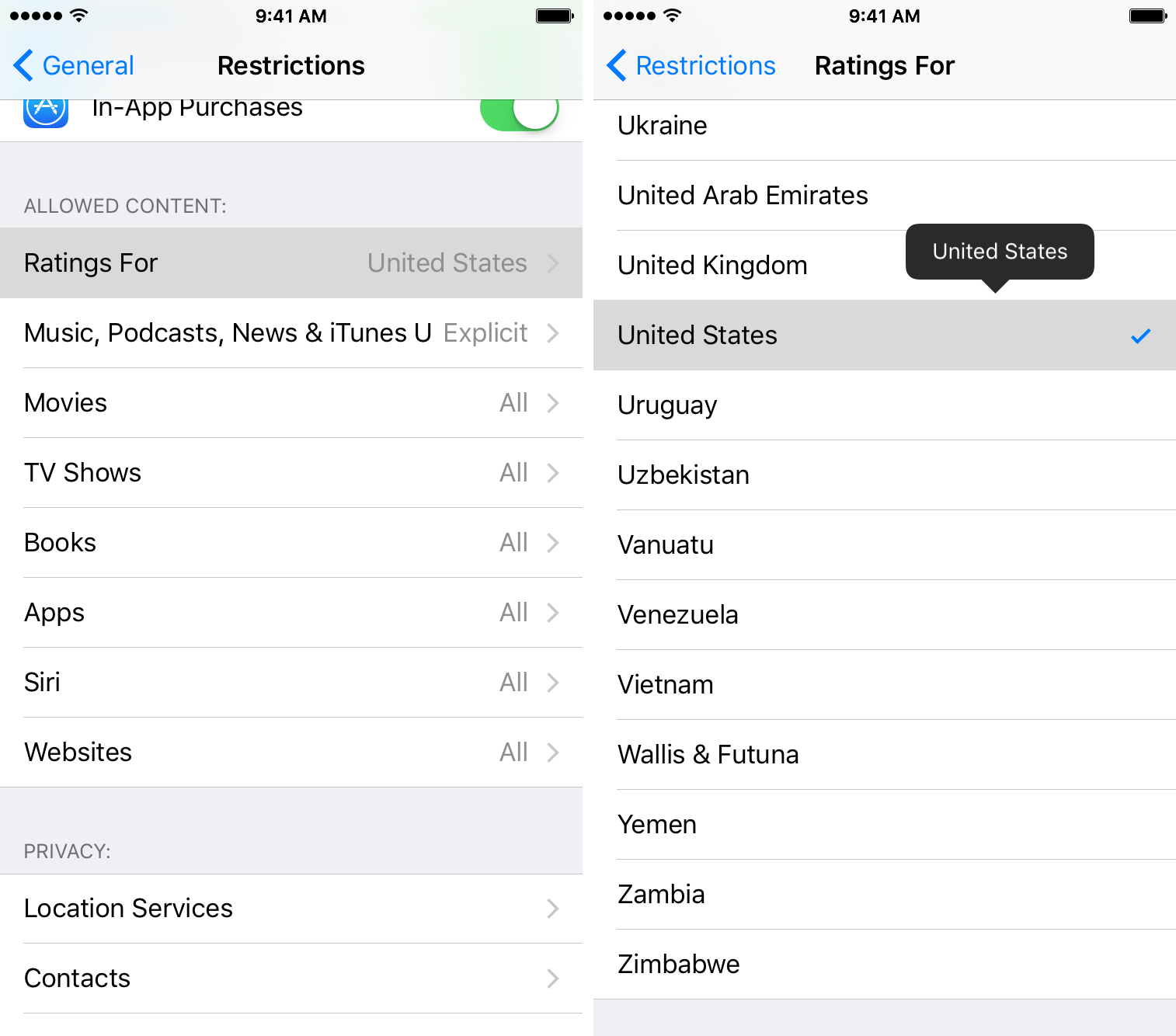Allowed Content Ratings For iPhone