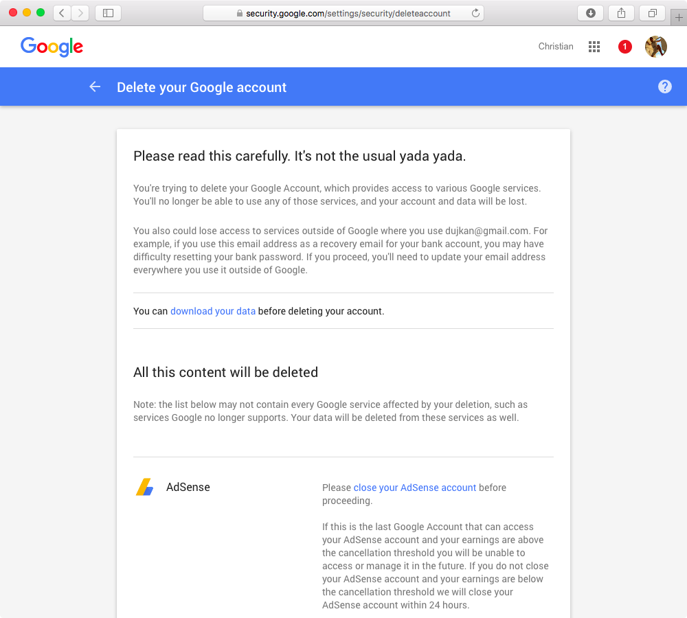 Delete Google Account web screenshot 004