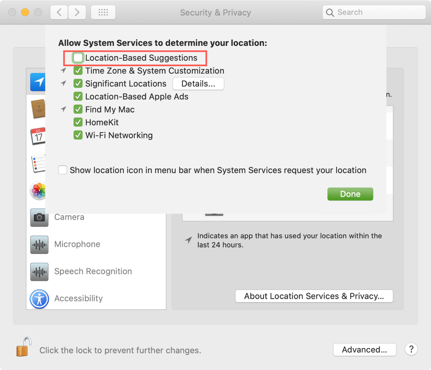 Disable Location Based Suggestions Mac