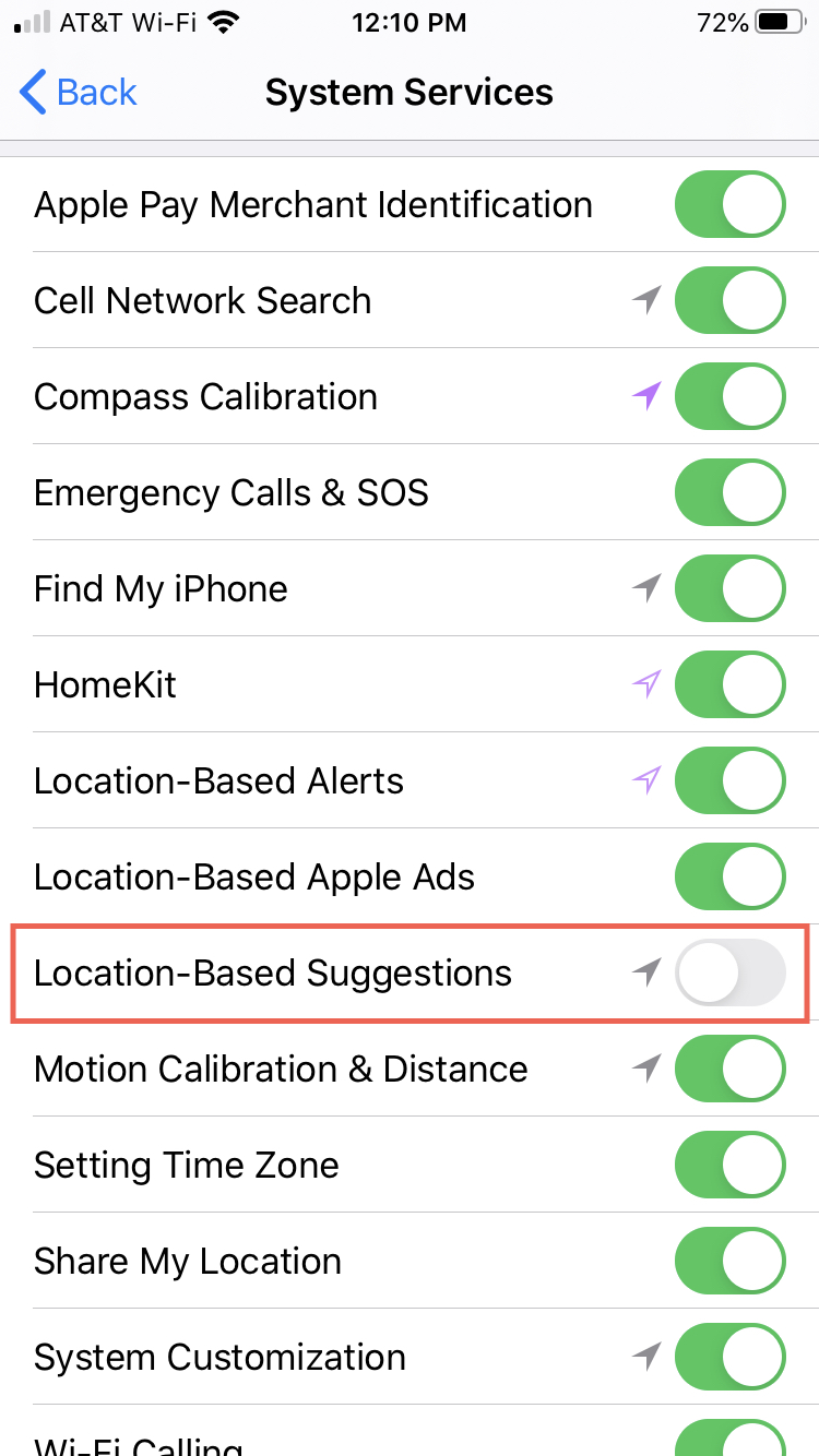 Disable Location Based Suggestions iPhone