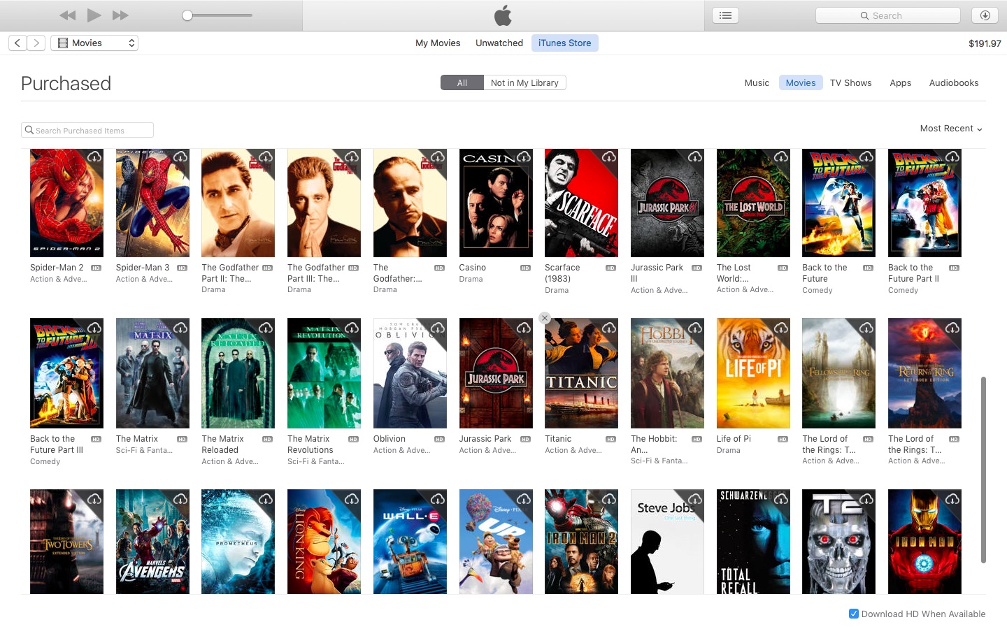 El Capitan iTunes my Purchases Mac screenshot 001