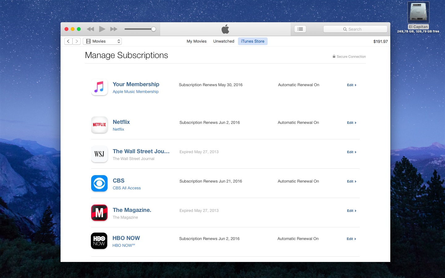 El Capitan iTunes my Purchases Mac screenshot 007