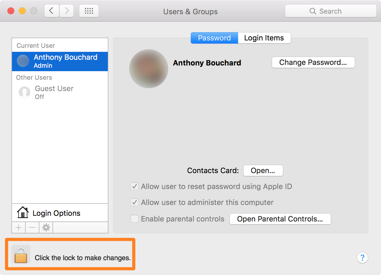 Make changes to Mac users and Groups Settings