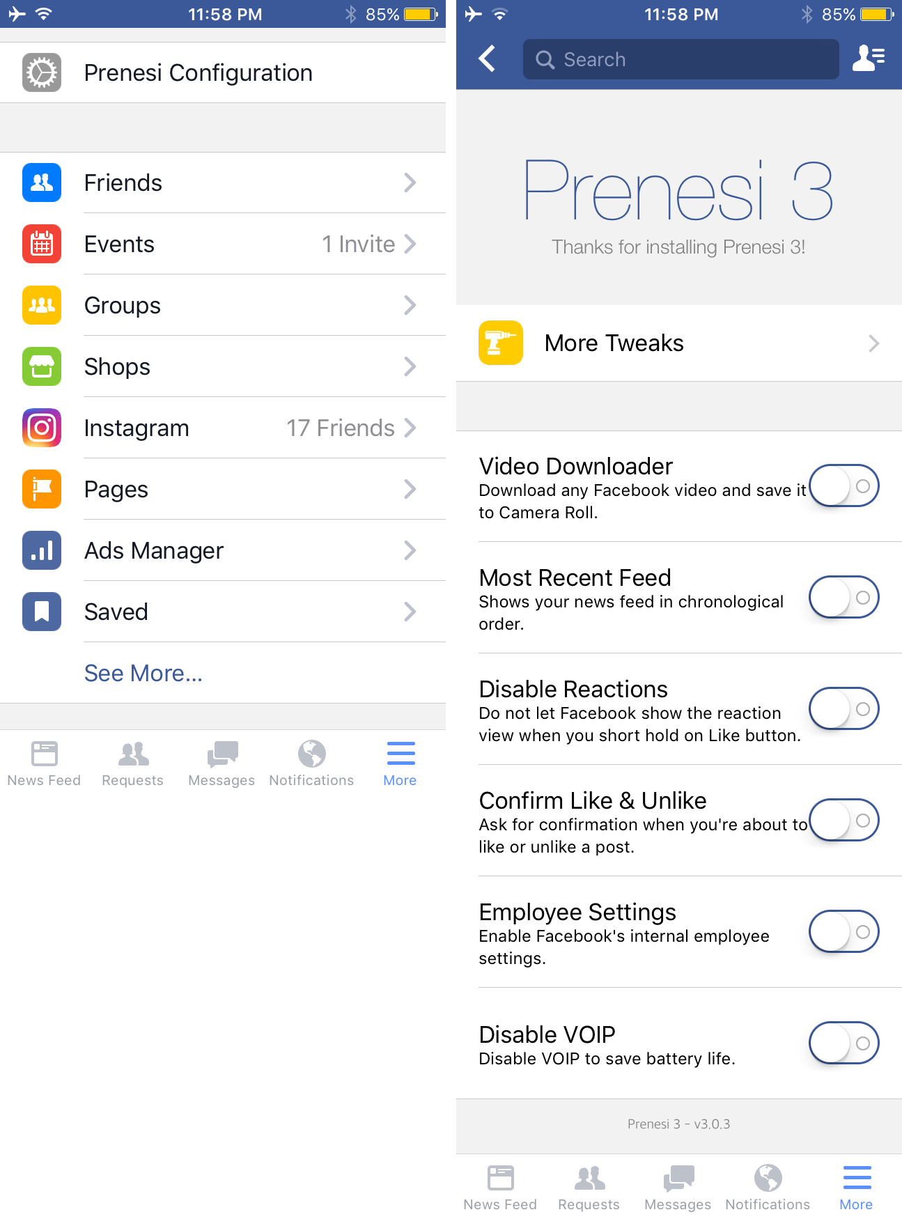 Prenesi 3 Facebook in app settings