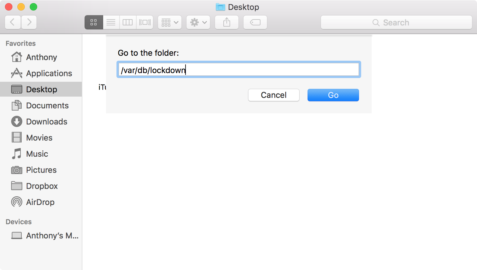 reset lockdown folder - Finder Go to Folder Lockdown Folder