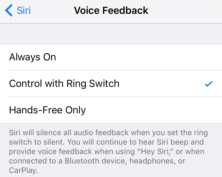 Siri voice feedback setting