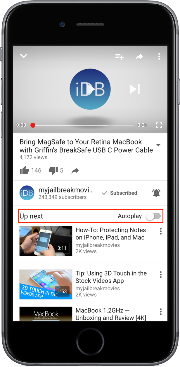 YouTube for iOS disable Auto-Play iPhone screenshot 001