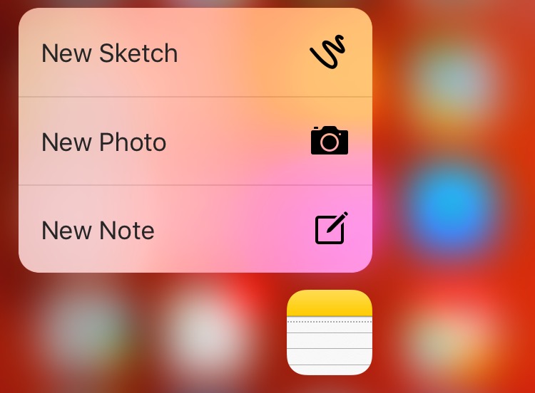 iOS 9 Notes 3D Touch Home screen shortcuts iPhone 6s screenshot 001