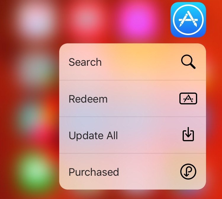 iOS 9.3 3D Touch App Store Actions rapides Écran d'accueil Capture d'écran iPhone 001