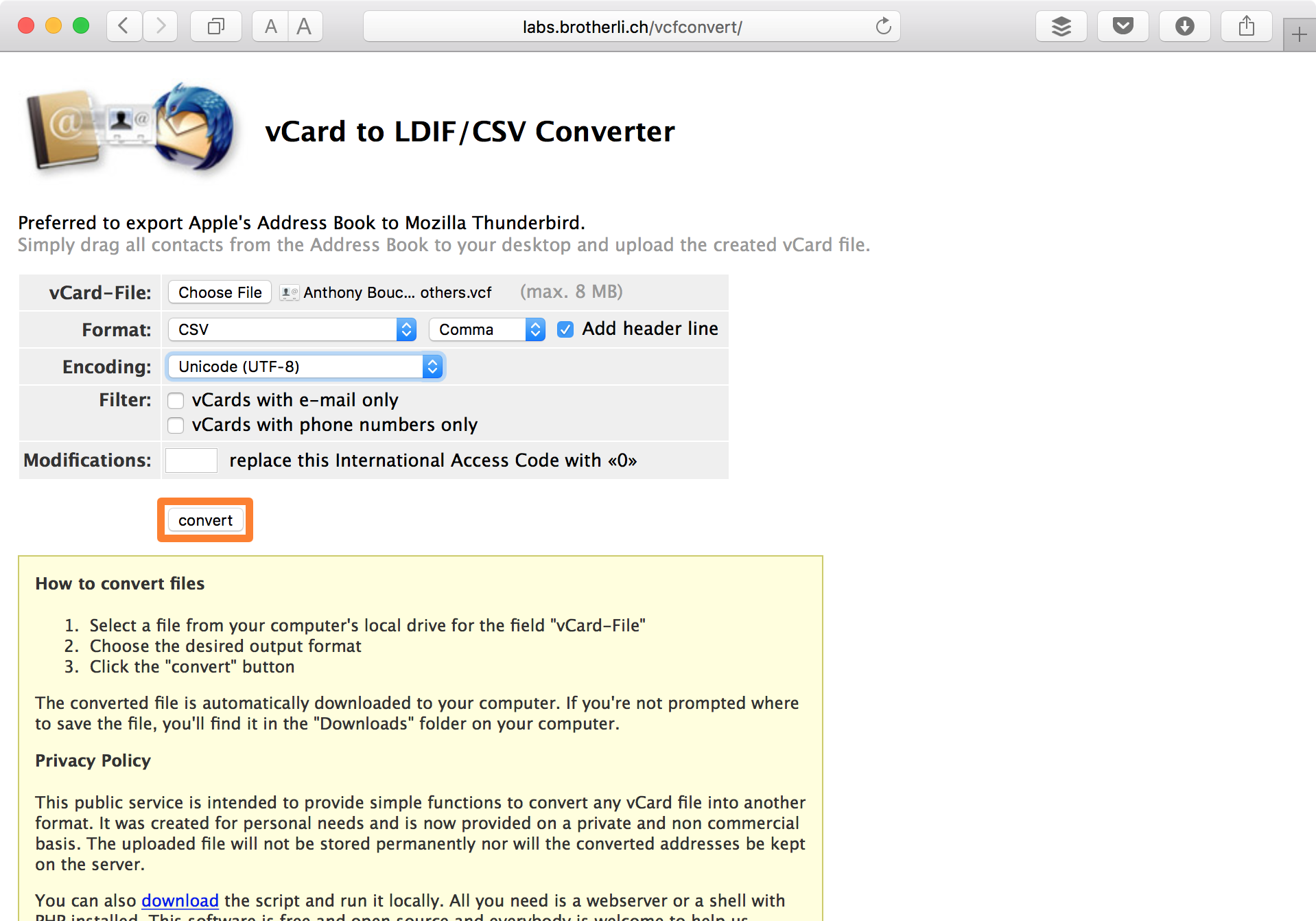CSV Converter Website Convert Button
