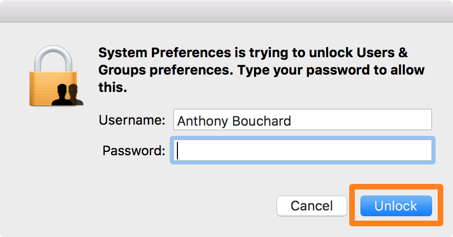 Create admin account on Mac Unlock after entering password