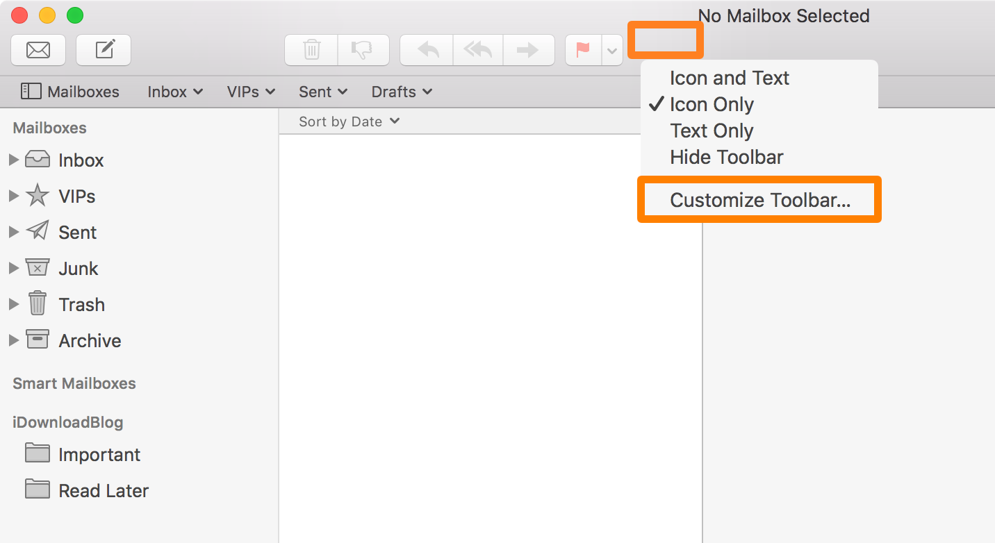 Customize Mac Mail Toolbar