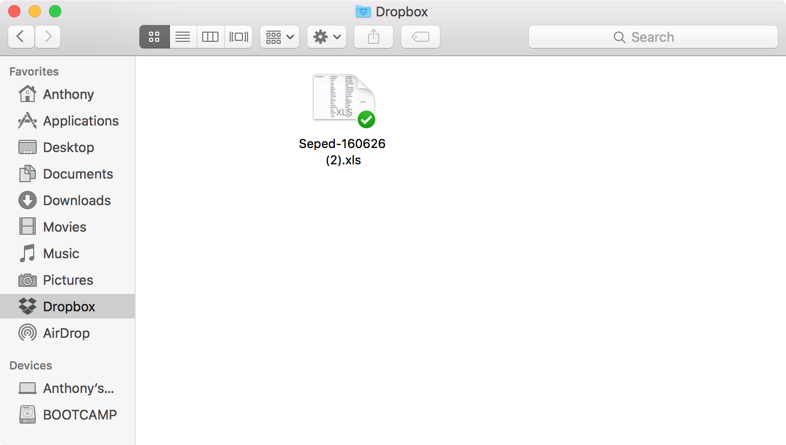 Mac Finder Dropbox Contacts XLS file