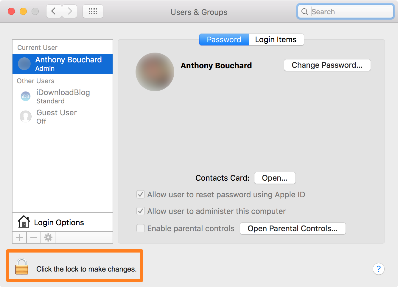 Remove User Account Mac Click Lock to Make Changes