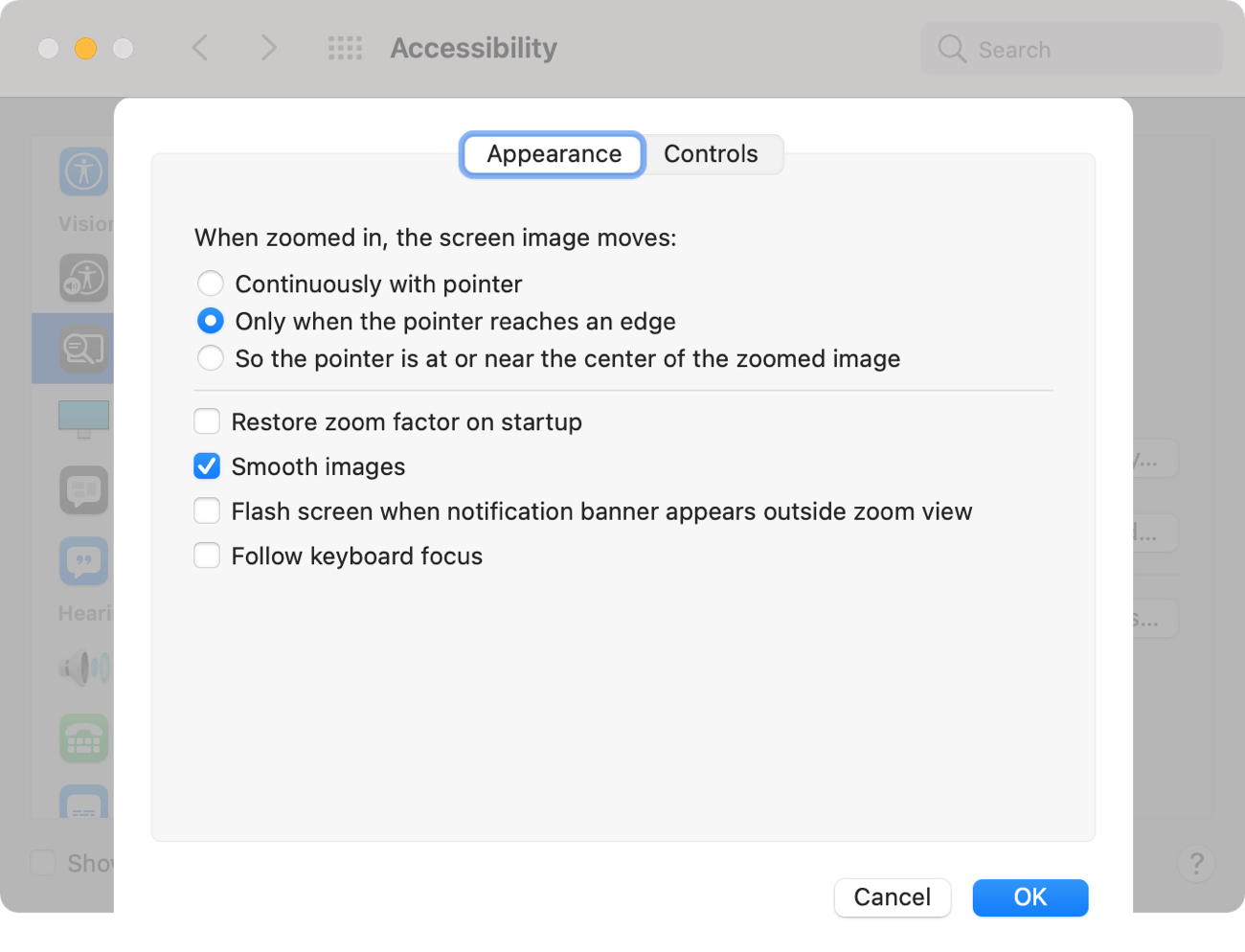 System Preferences Accessibility Zoom Advanced Settings on Mac