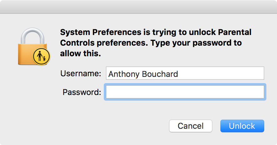 Unlock Mac for Parental Controls Password