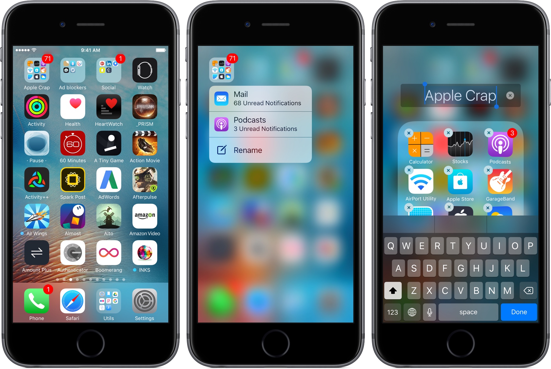 iOS 10 3D Touch folder iPhone 6s screenshot 002