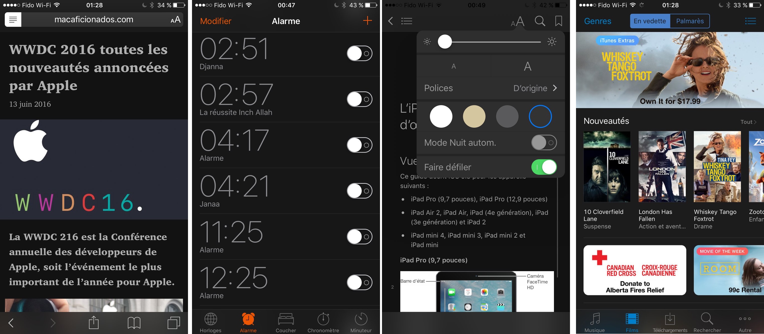 iOS 10 dark mode iTunes Safari Clock iBooks
