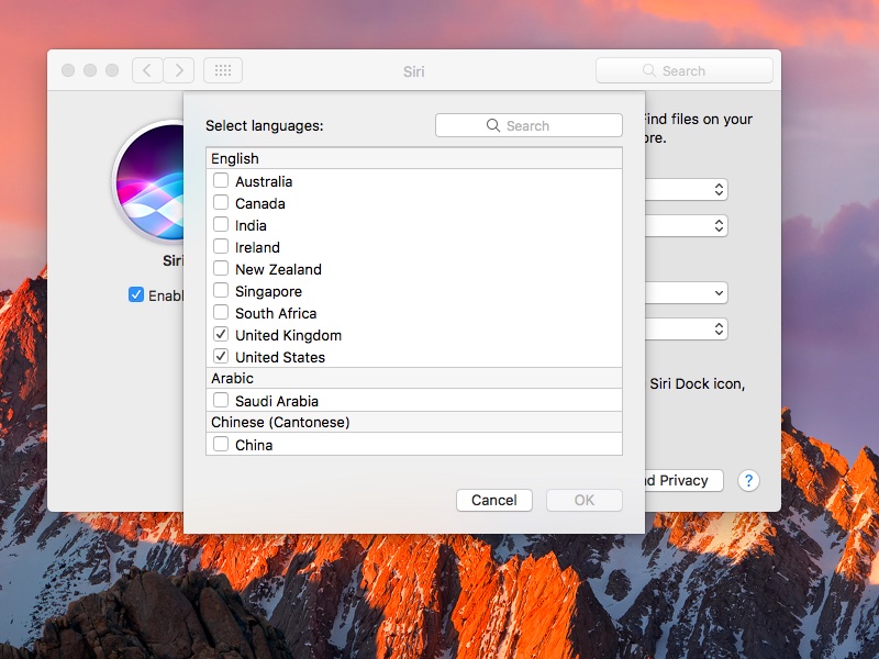 macOS Sierra Siri settings Mac screenshot 002