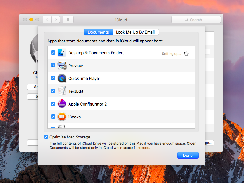 macOS Sierra System Preferences iCloud Drive Desktop and Documents sync Mac screenshot 001