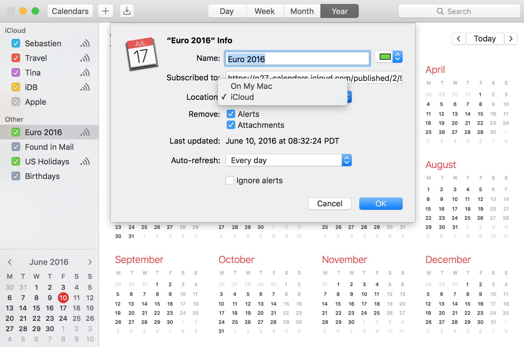 use iCloud subscribed calendar