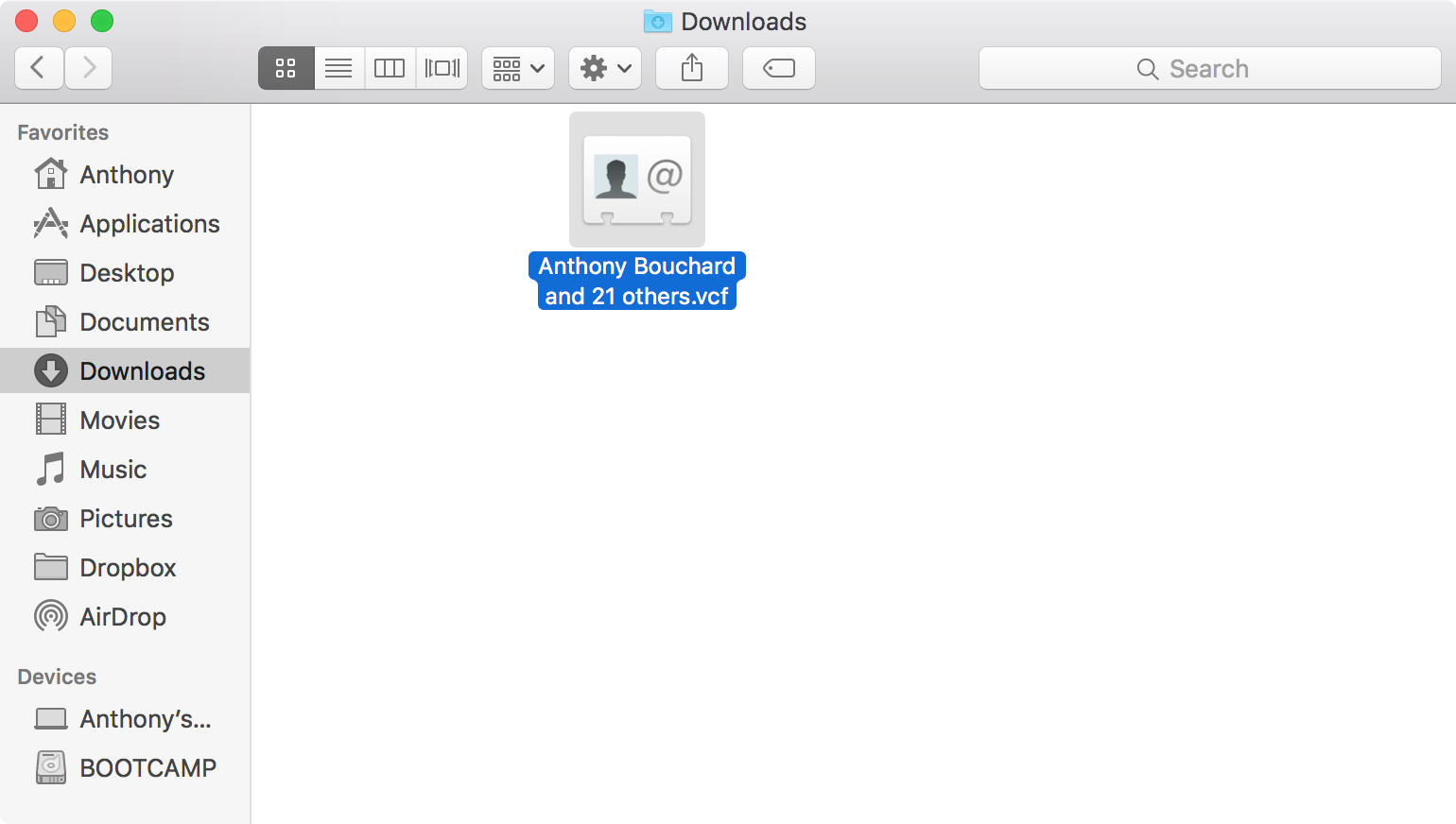 vCard File Mac Finder Downloads Folder