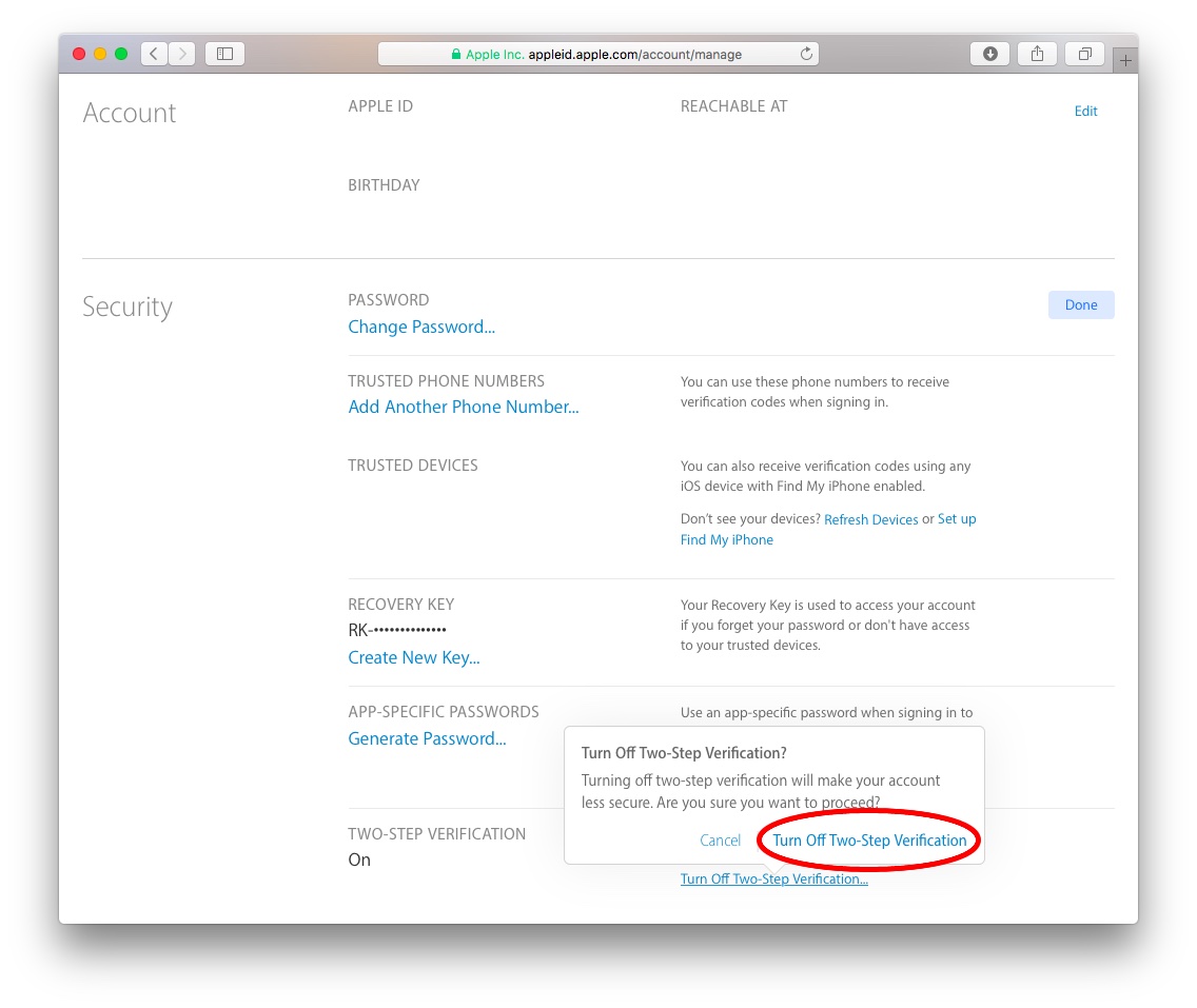 Capture d'écran Web d'authentification à deux facteurs de l'identifiant Apple 001