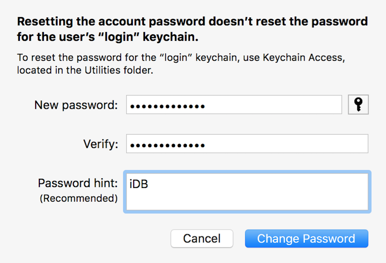 Change OS X Account password
