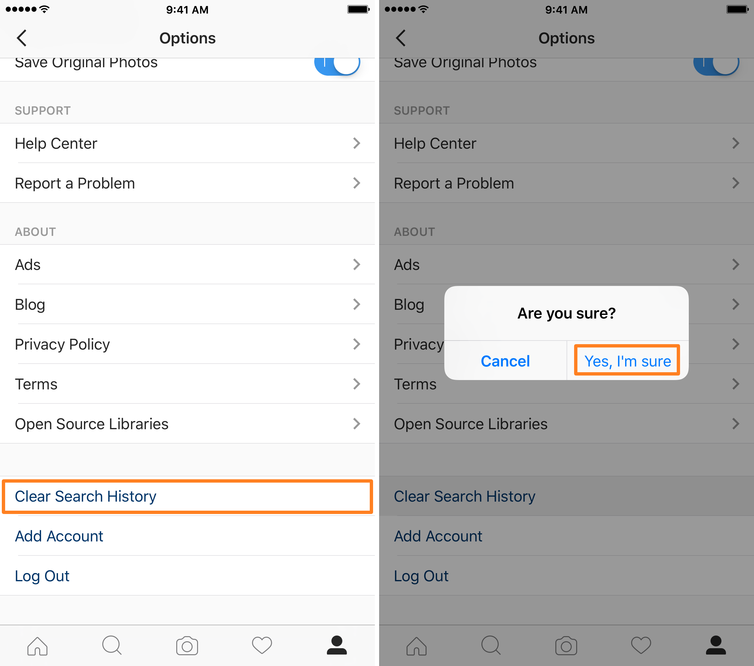 Clearing your search history from the Instagram app