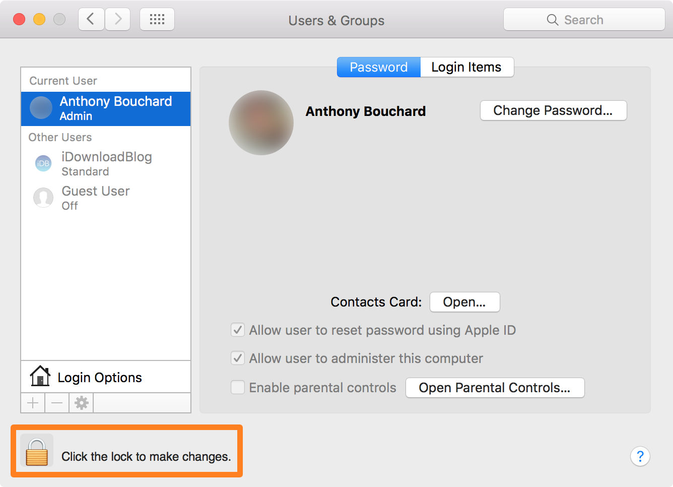 OS X Click the lock to make changes