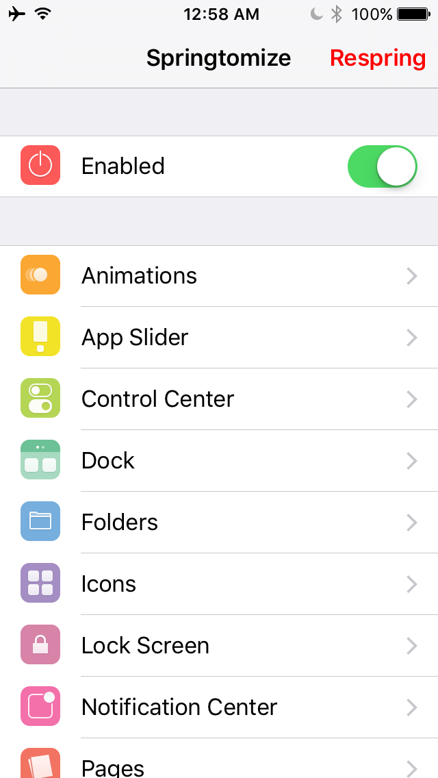 Springtomize 3 iOS 9.3.3