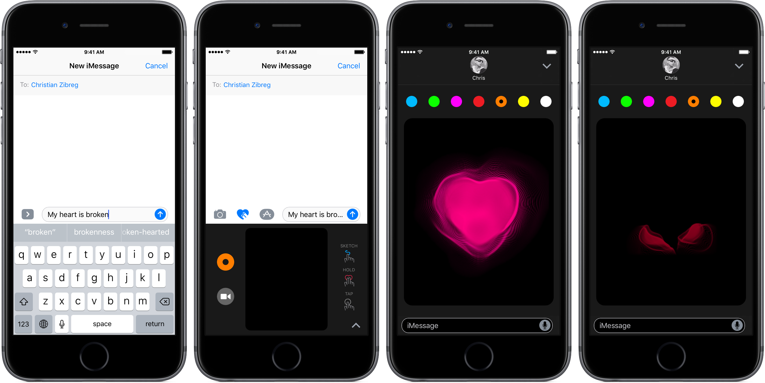 iOS 10 Messages Digital Touch broken hearts space gray iPhone screenshot 002