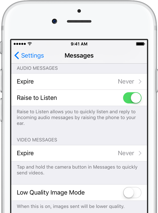 iOS 10 Messages Low Quality Image Mode switch silver iPhone screenshot 001