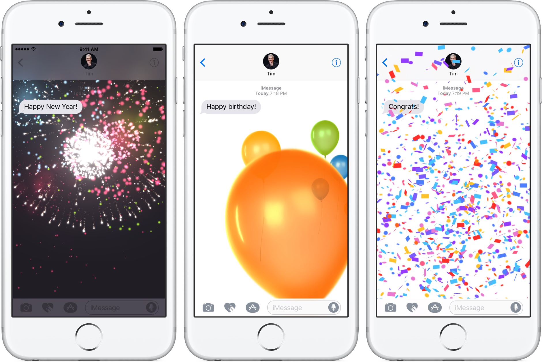 iOS 10 Berichten automatische effecten op volledig scherm Gelukkige verjaardag zilveren iPhone screenshot 001
