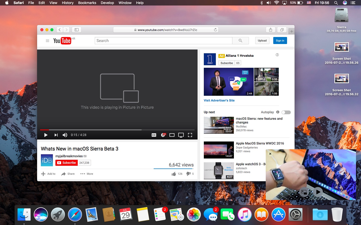 macOS Sierra Picture in Picture enable on YouTube Mac screenshot 003