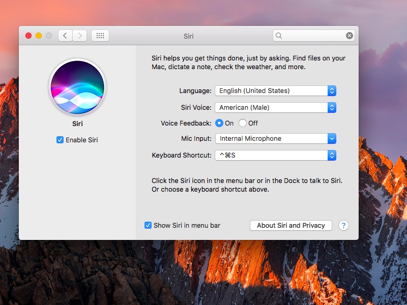 macOS Sierra System Preferences Siri customize keyboard shortcut screenshot 002