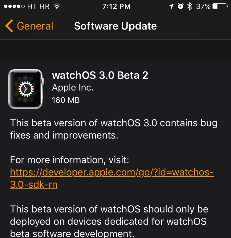 watchOS 3 beta 2 update prompt iPhone screenshot 001
