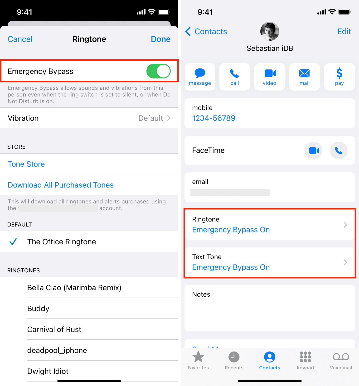 Enable Emergency Bypass for a contact on iPhone
