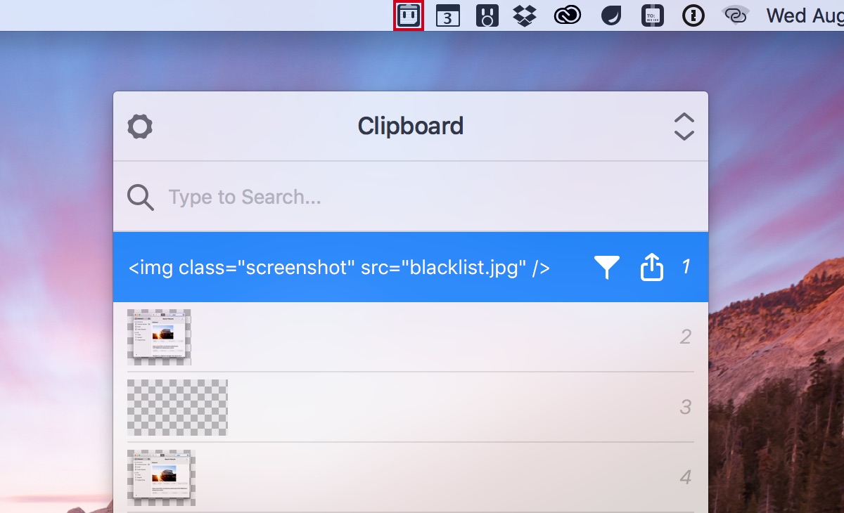 Pastebot for macOS menu bar Mac screenshot 001