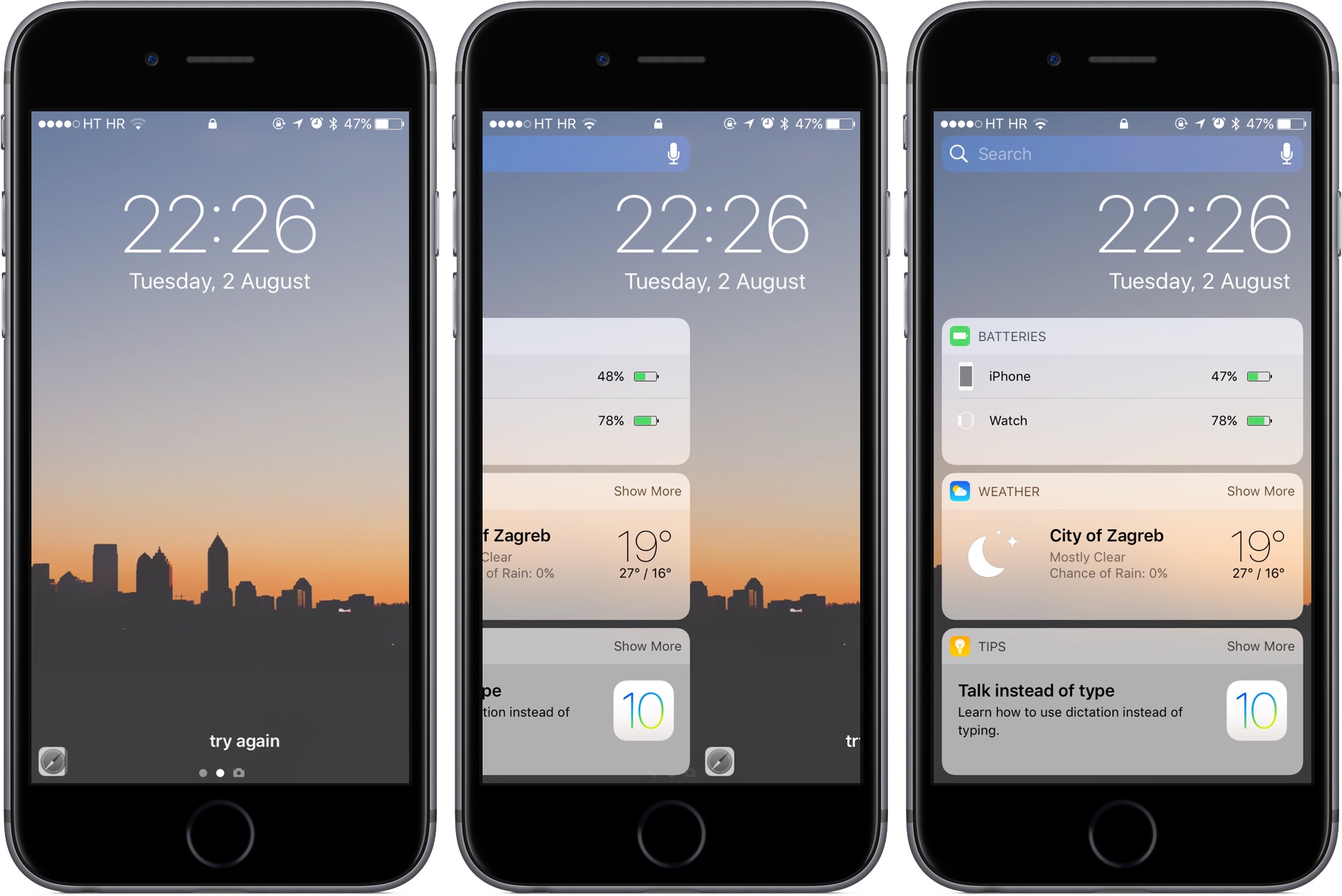 iOS 10 Widgets date space gray iPhone screenshot 001