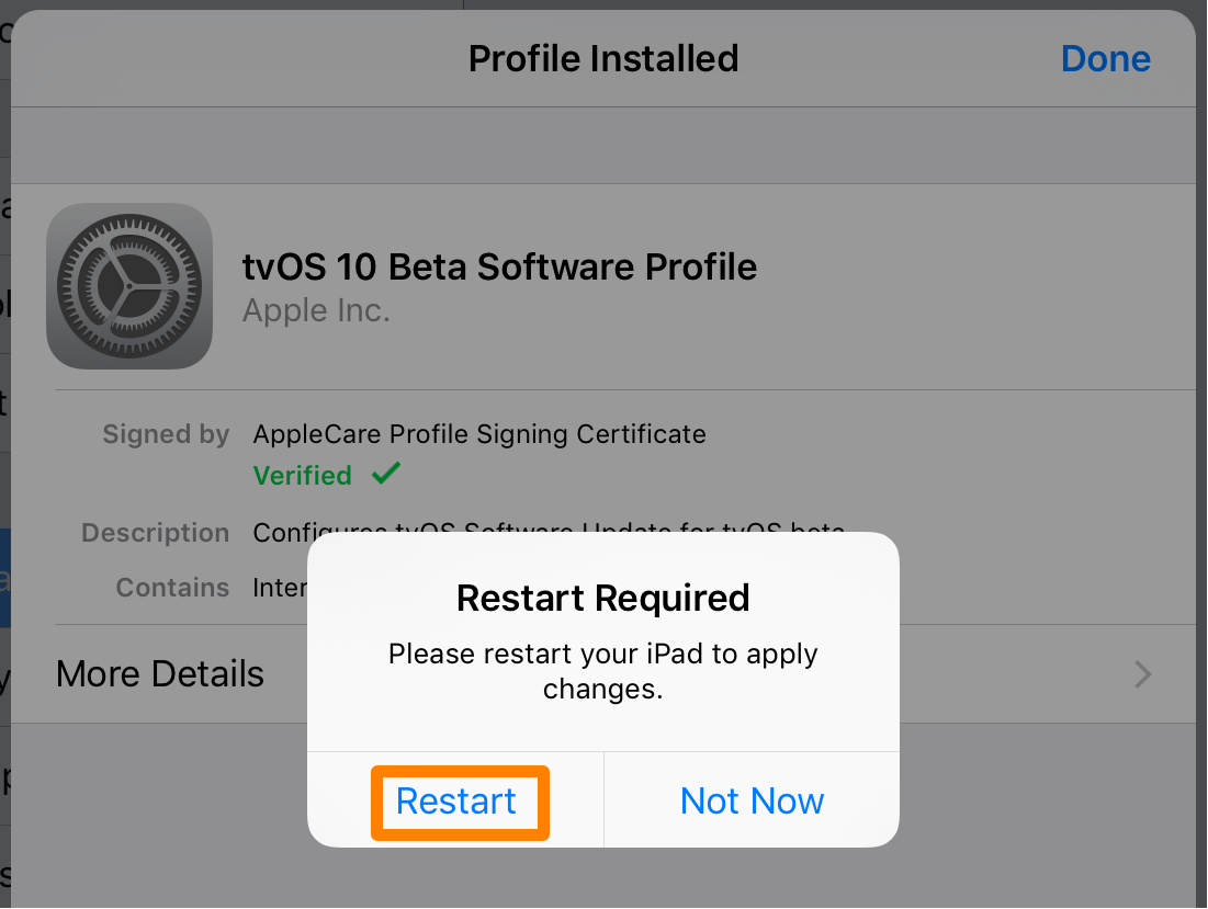 iOS Configuration Profile Restart