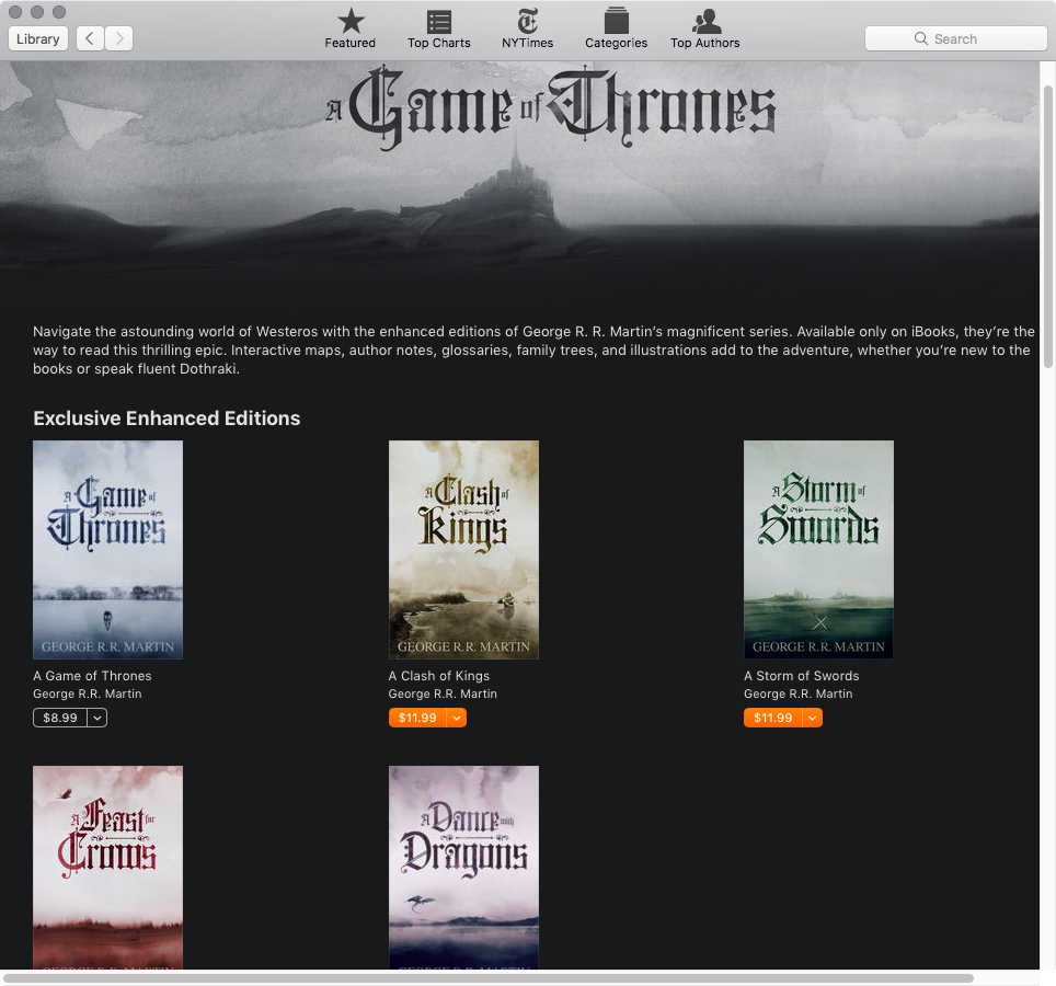GAme of Thrones Enahnced Edition iBooks Store