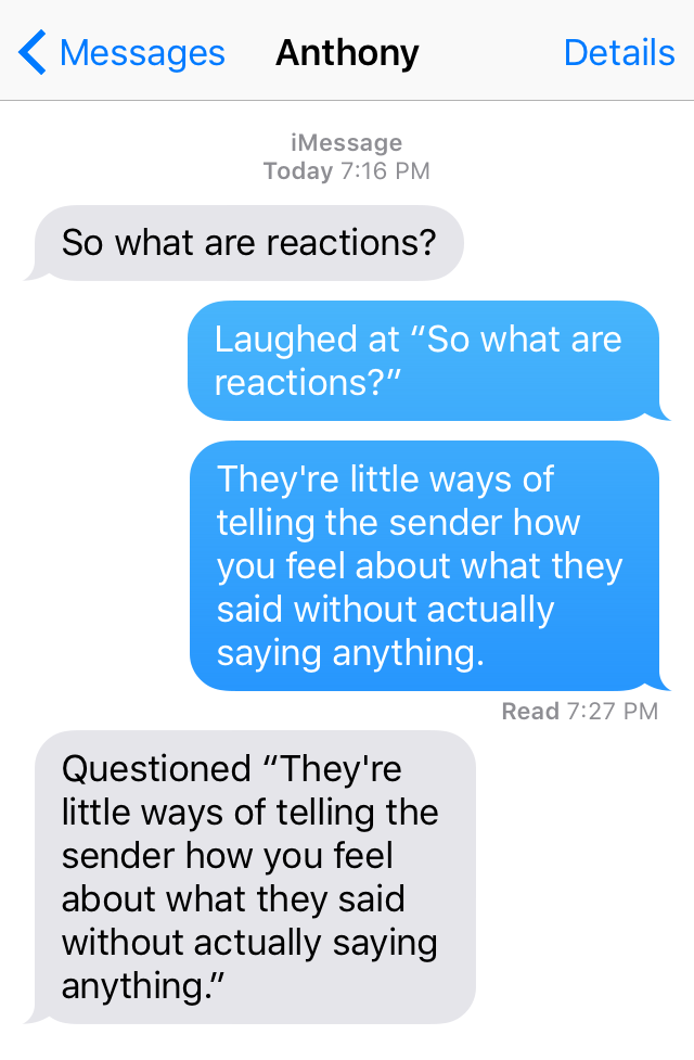 Reactions in iMessages on iOS 9