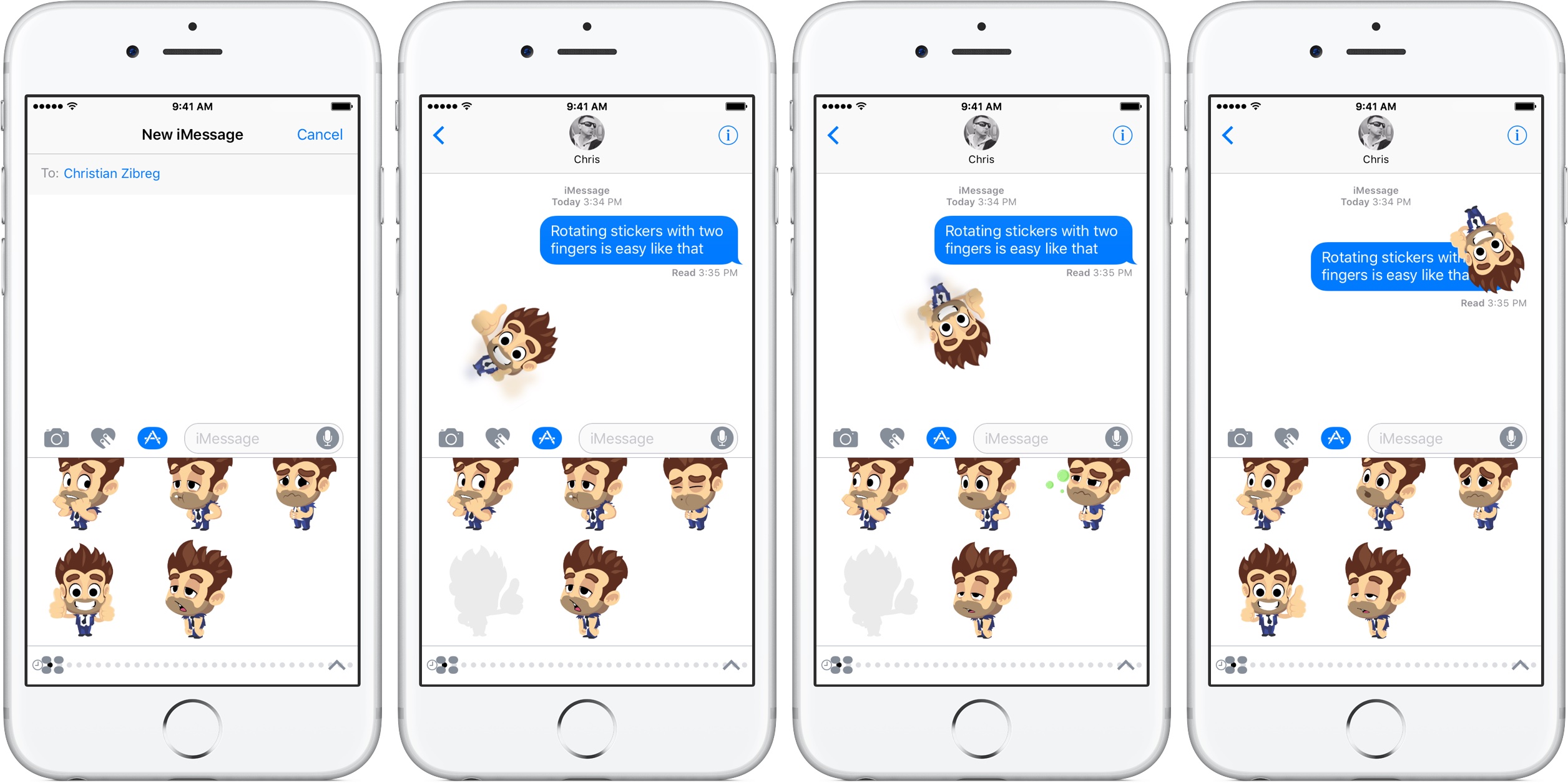 iOS 10 Messages rotate stickers silver iPhone fullscreen screenshot 003