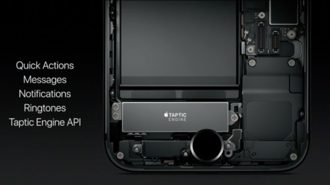 Apple's marketing image showcasing the Taptic Engine below the iPhone 7's home button 