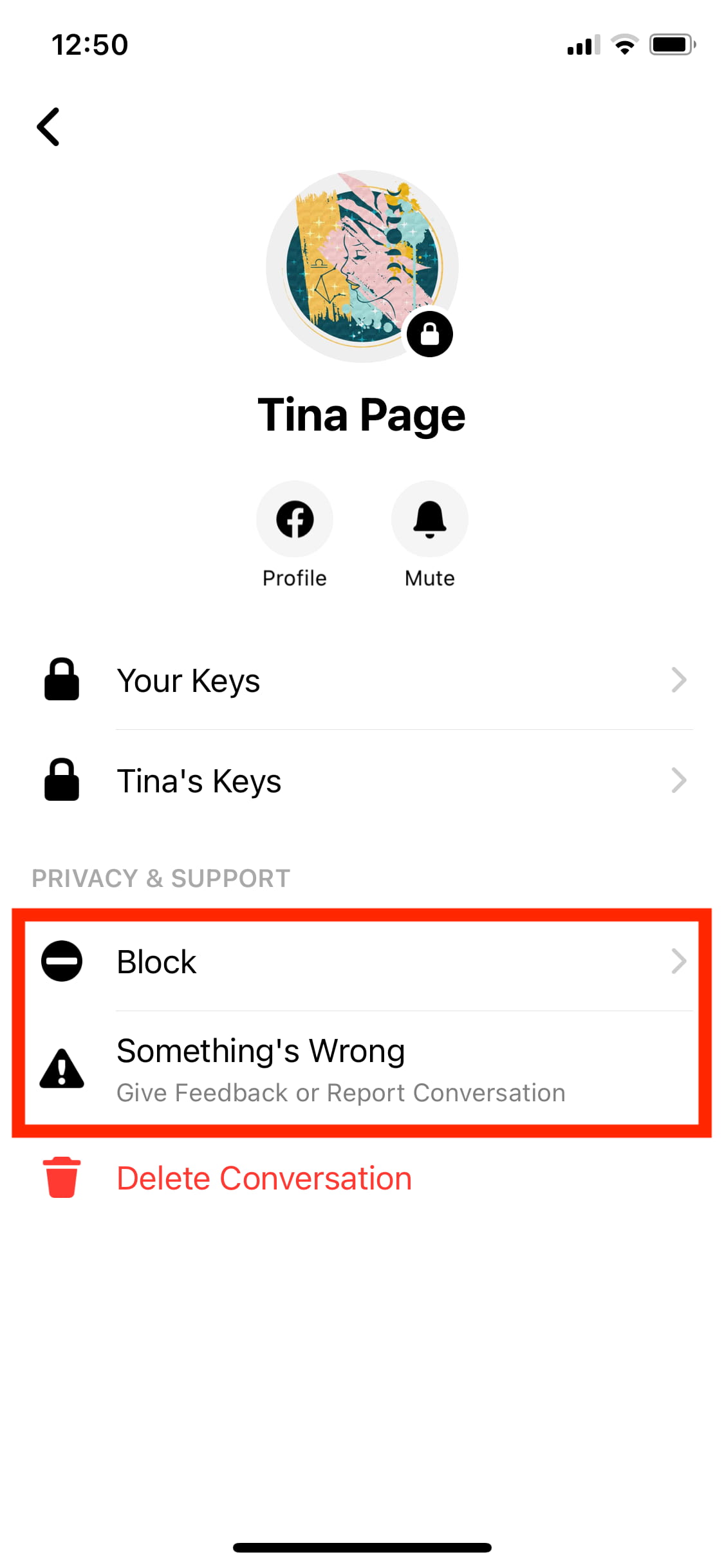 Block or report secret conversation