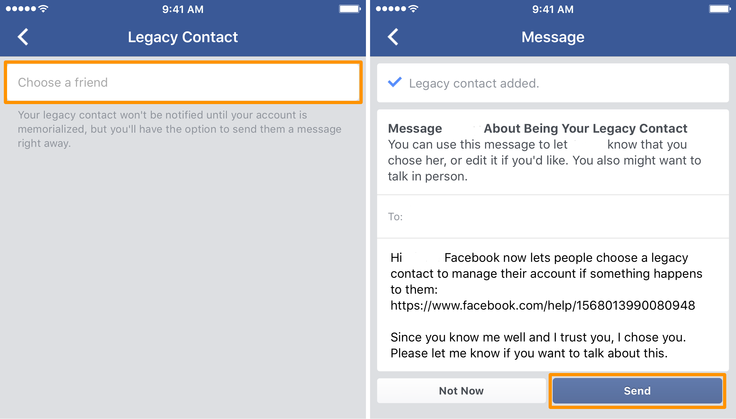 Facebook App Legacy Contact Selector
